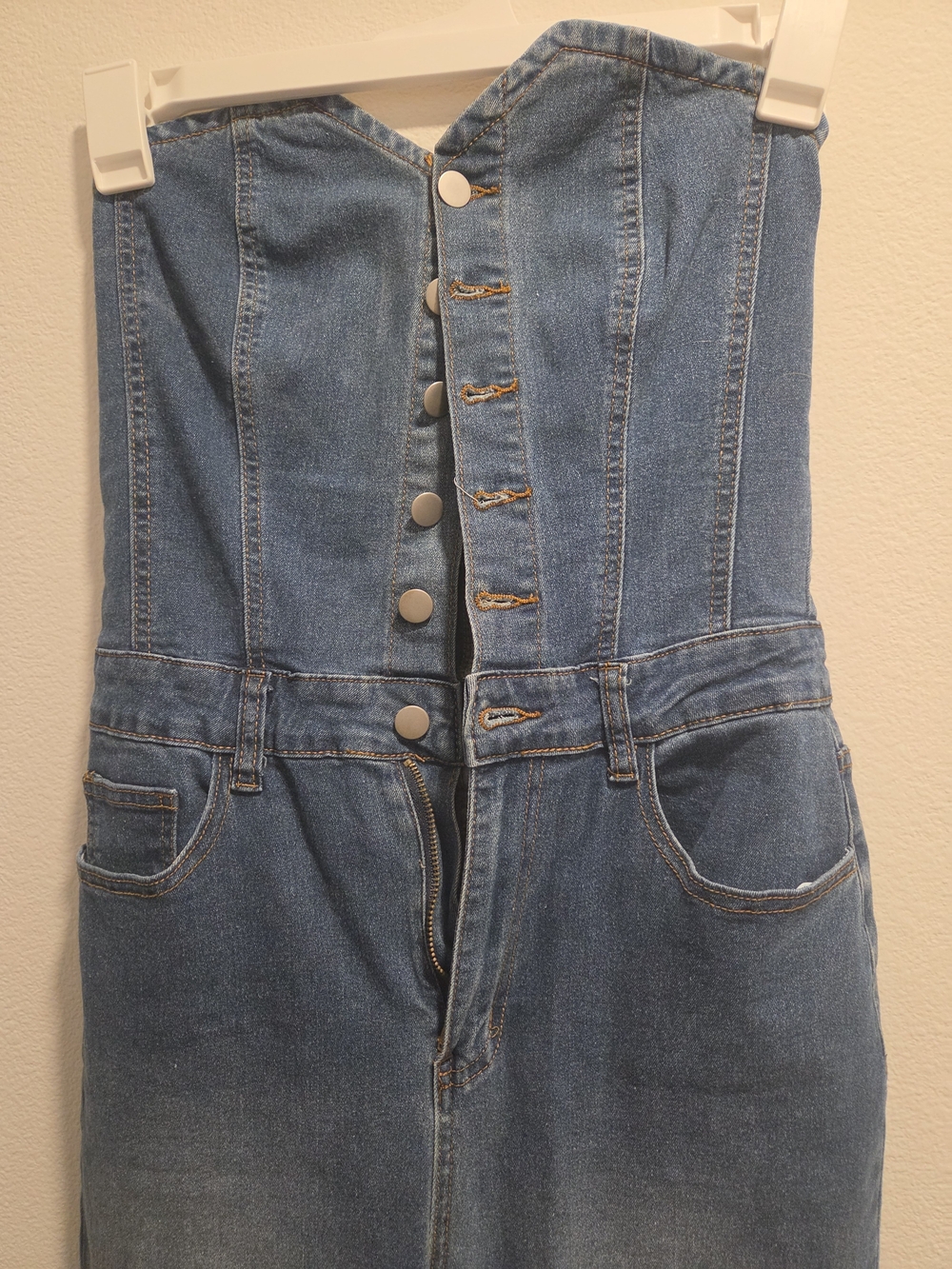 SHEIN Light Blue Denim Strapless Jumpsuit